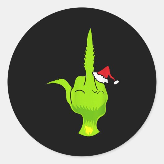 Funny Green Hand Middle Finger Xmas Santa Ronde Sticker (Voorkant)