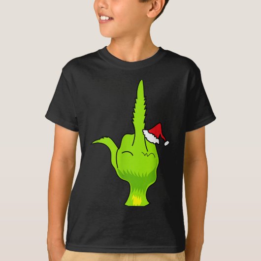 Funny Green Hand Middle Finger Xmas Santa T-shirt (Voorkant)