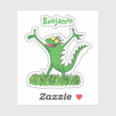 Funny green iguana lizard cartoon sticker (Vel)