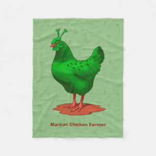 Funny Green Martian Alien Chicken Fleece Deken