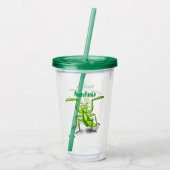Funny green praing mantis cartoon illustratie acryl drinkbeker (Achterkant)