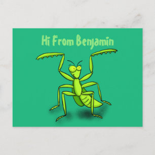 Funny green praing mantis cartoon illustratie briefkaart