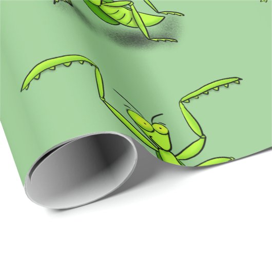 Funny green praing mantis cartoon illustratie cadeaupapier (Rol Hoek)