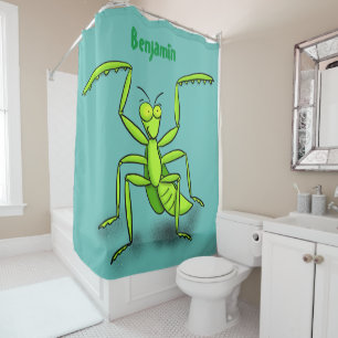 Funny green praing mantis cartoon illustratie douchegordijn