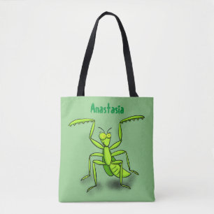 Funny green praing mantis cartoon illustratie draagtas