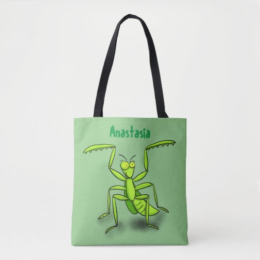 Funny green praing mantis cartoon illustratie draagtas (Voorkant)