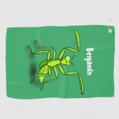 Funny green praing mantis cartoon illustratie golfhanddoek (Horizontaal)