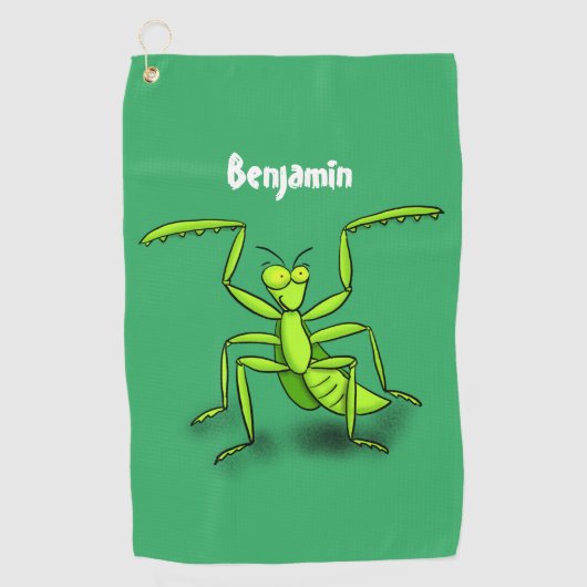 Funny green praing mantis cartoon illustratie golfhanddoek (Voorkant)
