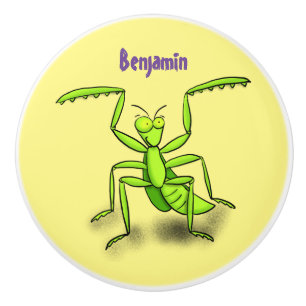 Funny green praing mantis cartoon illustratie keramische knop