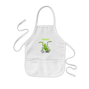 Funny green praing mantis cartoon illustratie kinder schort