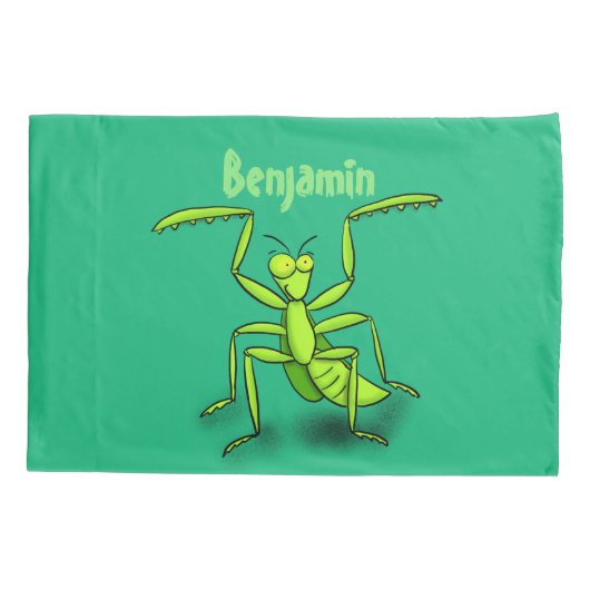 Funny green praing mantis cartoon illustratie kussensloop (Achterkant)