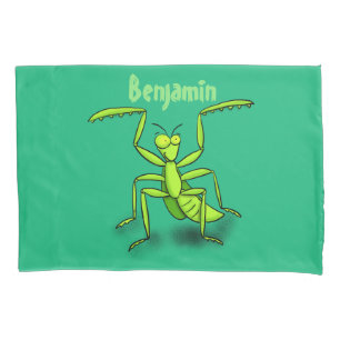 Funny green praing mantis cartoon illustratie kussensloop
