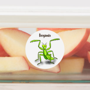 Funny green praing mantis cartoon illustratie labels
