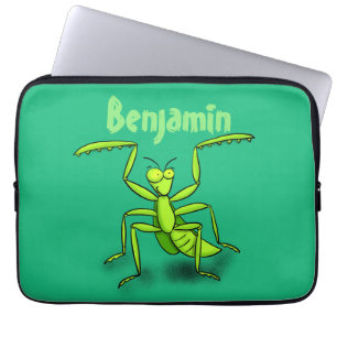 Funny green praing mantis cartoon illustratie laptop sleeve