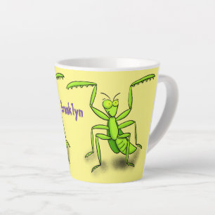Funny green praing mantis cartoon illustratie latte mok