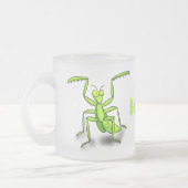 Funny green praing mantis cartoon illustratie matglas koffiemok (Links)