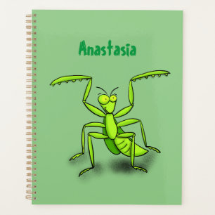 Funny green praing mantis cartoon illustratie planner