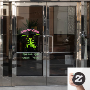 Funny green praing mantis cartoon illustratie raamsticker