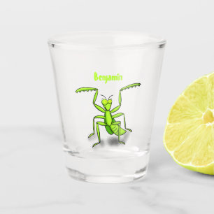 Funny green praing mantis cartoon illustratie shot glas