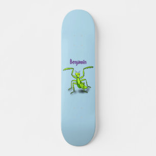 Funny green praing mantis cartoon illustratie skateboard