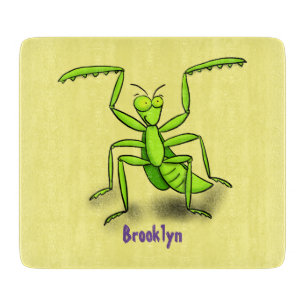 Funny green praing mantis cartoon illustratie snijplank