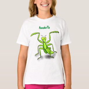 Funny green praing mantis cartoon illustratie t-shirt
