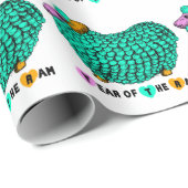 Funny Green Ram Chinois Année Zodiac Papier cadeau (Coin rond)