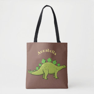 Funny green stegosaurus dinosaur cartoon draagtas