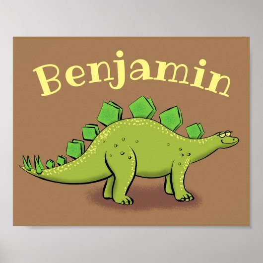 Funny green stegosaurus dinosaur cartoon poster (Voorkant)
