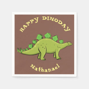 Funny green stegosaurus dinosaur cartoon servet