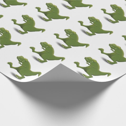 Funny green t rex dinosaur cartoon illustratie cadeaupapier (Hoek)