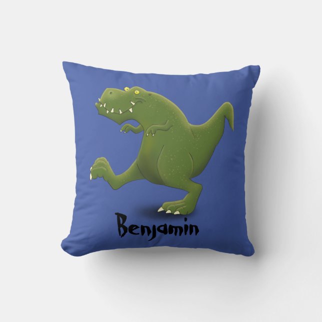 Funny green T rex dinosaur cartoon illustratie Kussen (Voorkant)