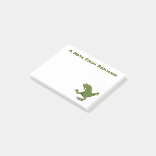Funny green t rex dinosaur cartoon illustratie post-it® notes (Schuin)