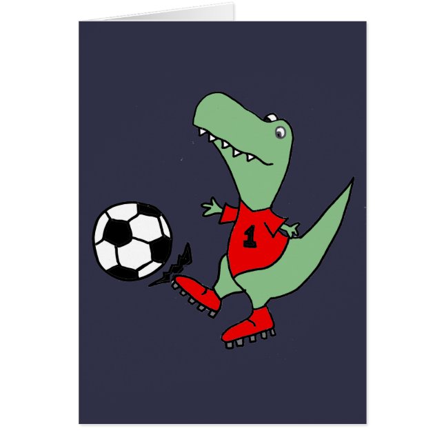 Funny Green T-rex Dinosaur die voetbal speelt (Voorkant)