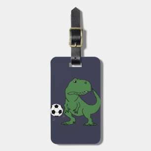 Funny Green T-rex Dinosaur die voetbal speelt Bagagelabel
