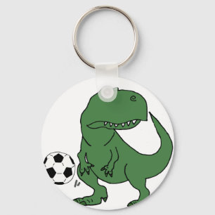 Funny Green T-rex Dinosaur die voetbal speelt Sleutelhanger