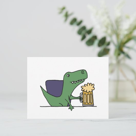Funny Green T-Rex Dinosaur Drink Beer Briefkaart (Staand voorkant)