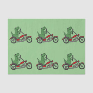 Funny Green T-rex Dinosaur over de motorfiets Tissuepapier