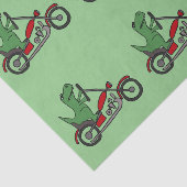Funny Green T-rex Dinosaur over de motorfiets Tissuepapier (Detail)