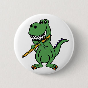 Funny Green T-rex Dinosaur-spelflute Ronde Button 5,7 Cm