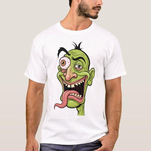 Funny Green Zombie Caricature T-shirt (Devant)