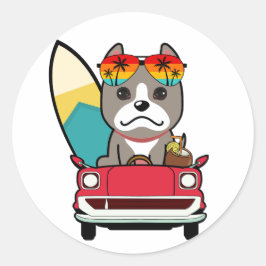 Funny Grey Dog rijdt naar het strand Ronde Sticker