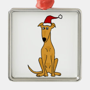 Funny Greyhound Dog in Santa Hat-kerstkunst Metalen Ornament