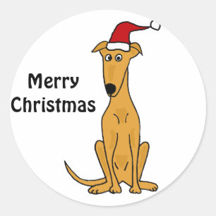 Funny Greyhound Dog in Santa Hat-kerstkunst Ronde Sticker