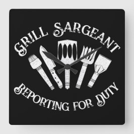 Funny Grill Sargeant’ – BBQ Gift voor Mannen Zwart Vierkante Klok