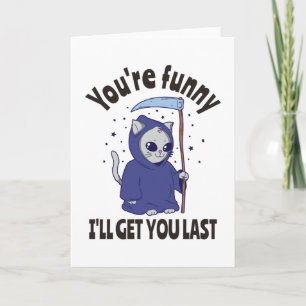 Funny Grim Reaper Cat Halloween Costume Kaart