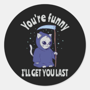 Funny Grim Reaper Cat Halloween Costume Ronde Sticker