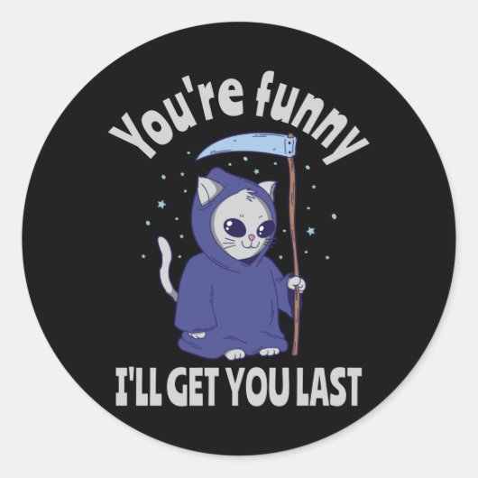 Funny Grim Reaper Cat Halloween Costume Ronde Sticker (Voorkant)
