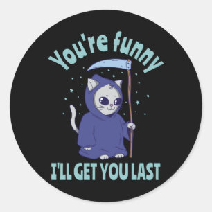 Funny Grim Reaper Cat Halloween Costume Ronde Sticker