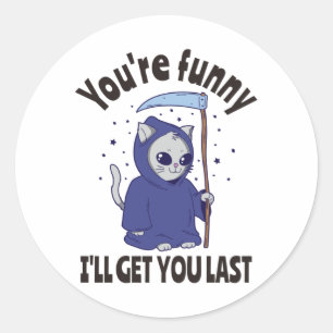 Funny Grim Reaper Cat Halloween Costume Ronde Sticker
